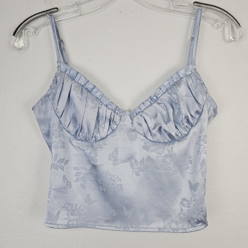L.A. Hearts Cami Blue Babydoll Satiny Butterfly Print Sz XS Fairycore Romantic